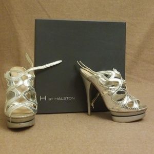 H by Halston Snake Print Silver High Heels Sz 7.5M
